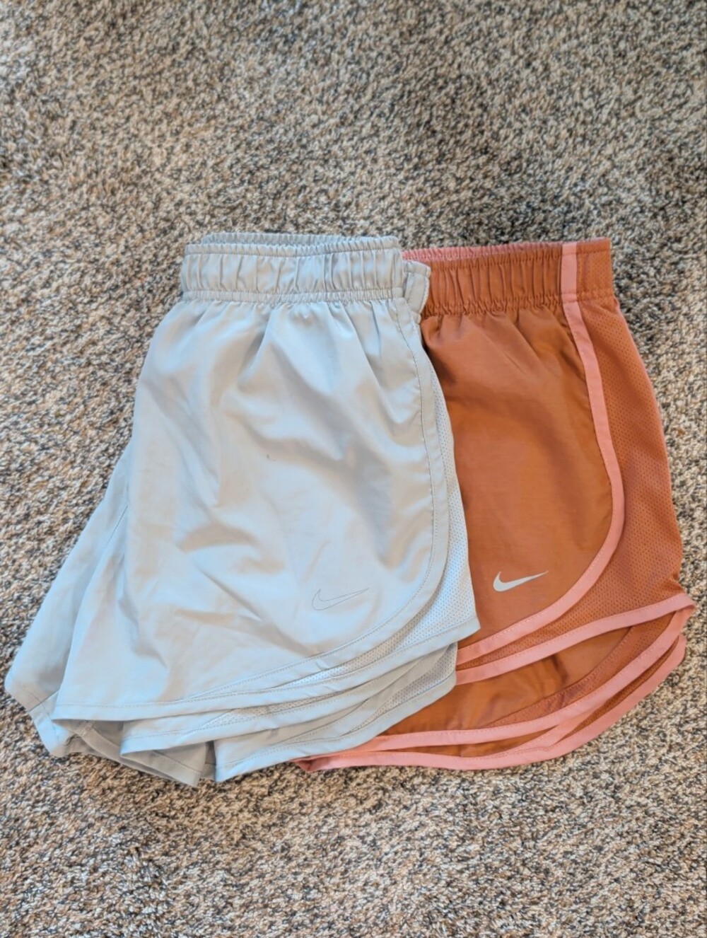 Nike Women's Light Gray and Rust Pink Running Shorts